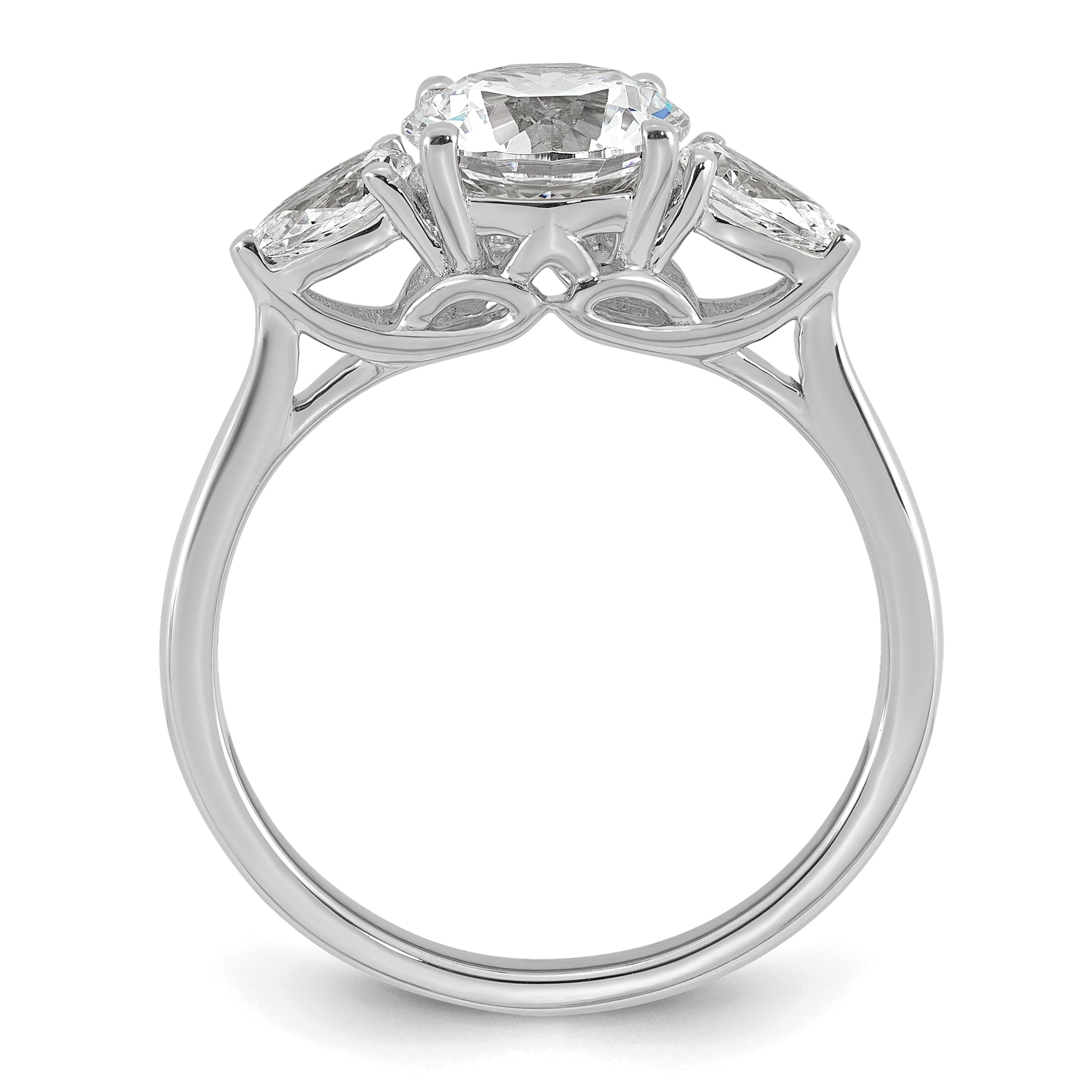 14k White Gold 1 7/8 carat Certified Lab Grown Diamond VS+ F+ Round with Pear Sidestones Complete Three Stone Engagement Ring