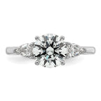 14k White Gold 1 7/8 carat Certified Lab Grown Diamond VS+ F+ Round with Pear Sidestones Complete Three Stone Engagement Ring
