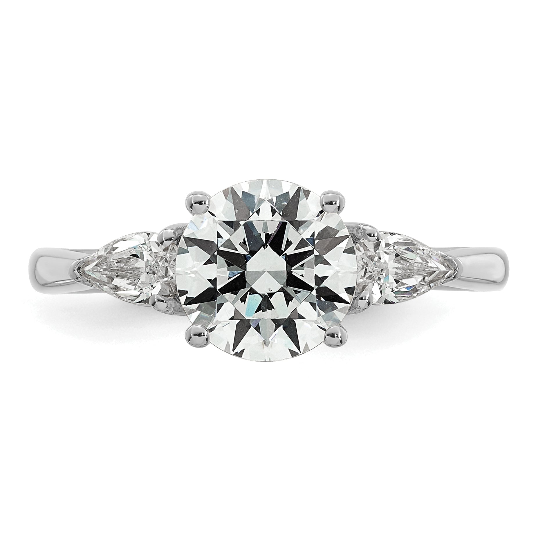 14k White Gold 1 7/8 carat Certified Lab Grown Diamond VS+ F+ Round with Pear Sidestones Complete Three Stone Engagement Ring