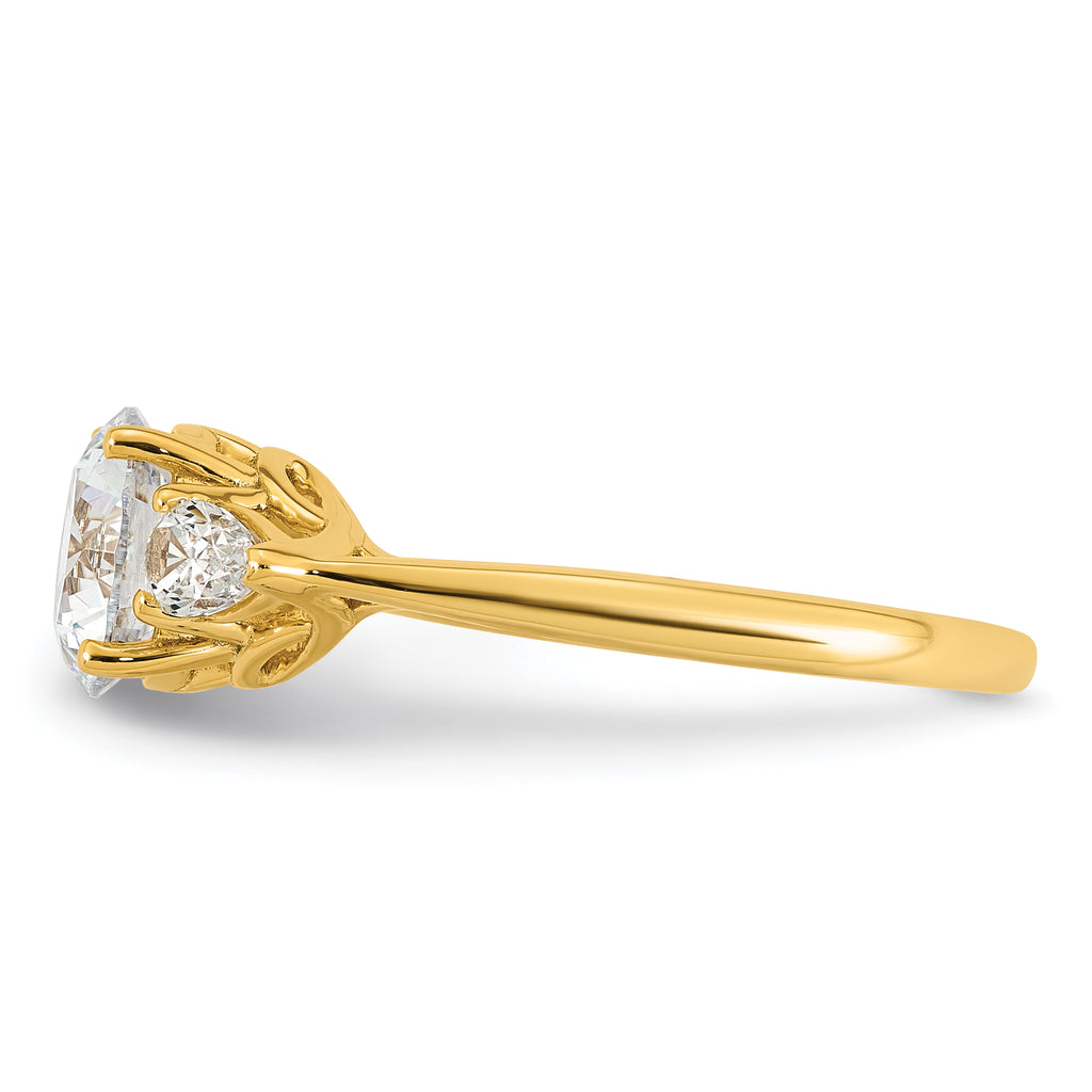 14k 1 7/8 carat Certified Lab Grown Diamond VS+ F+ Round with Pear Sidestones Complete Three Stone Engagement Ring