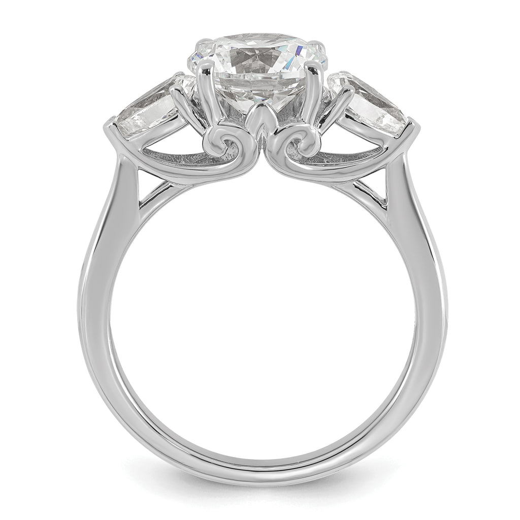 14k White Gold 2 1/2 carat Lab Grown Diamond VS+ F+ Round with Pear Sidestones Complete Three Stone Engagement Ring