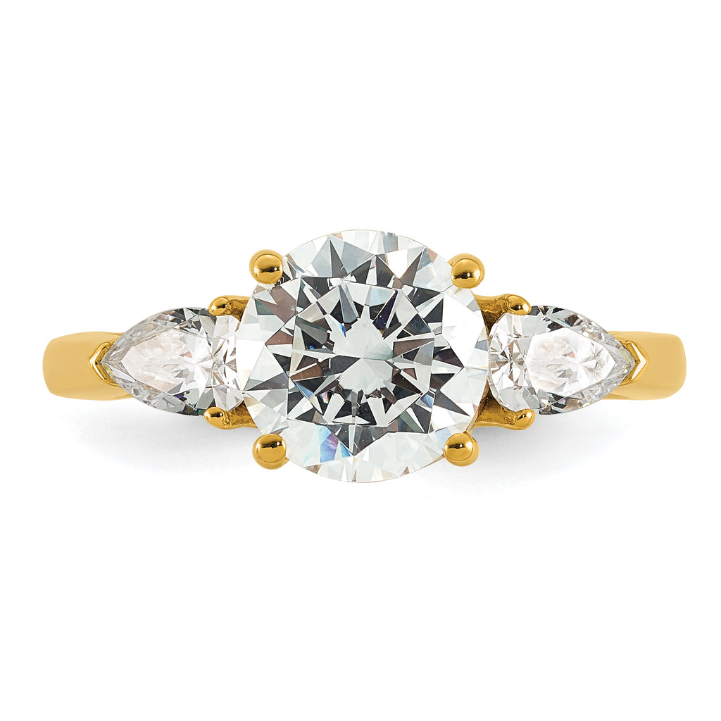 14k 2 1/2 carat Lab Grown Diamond VS+ F+ Round with Pear Sidestones Complete Three Stone Engagement Ring