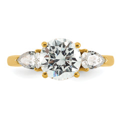 14k 2 1/2 carat Lab Grown Diamond VS+ F+ Round with Pear Sidestones Complete Three Stone Engagement Ring