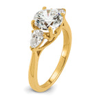 14k 2 1/2 carat Lab Grown Diamond VS+ F+ Round with Pear Sidestones Complete Three Stone Engagement Ring