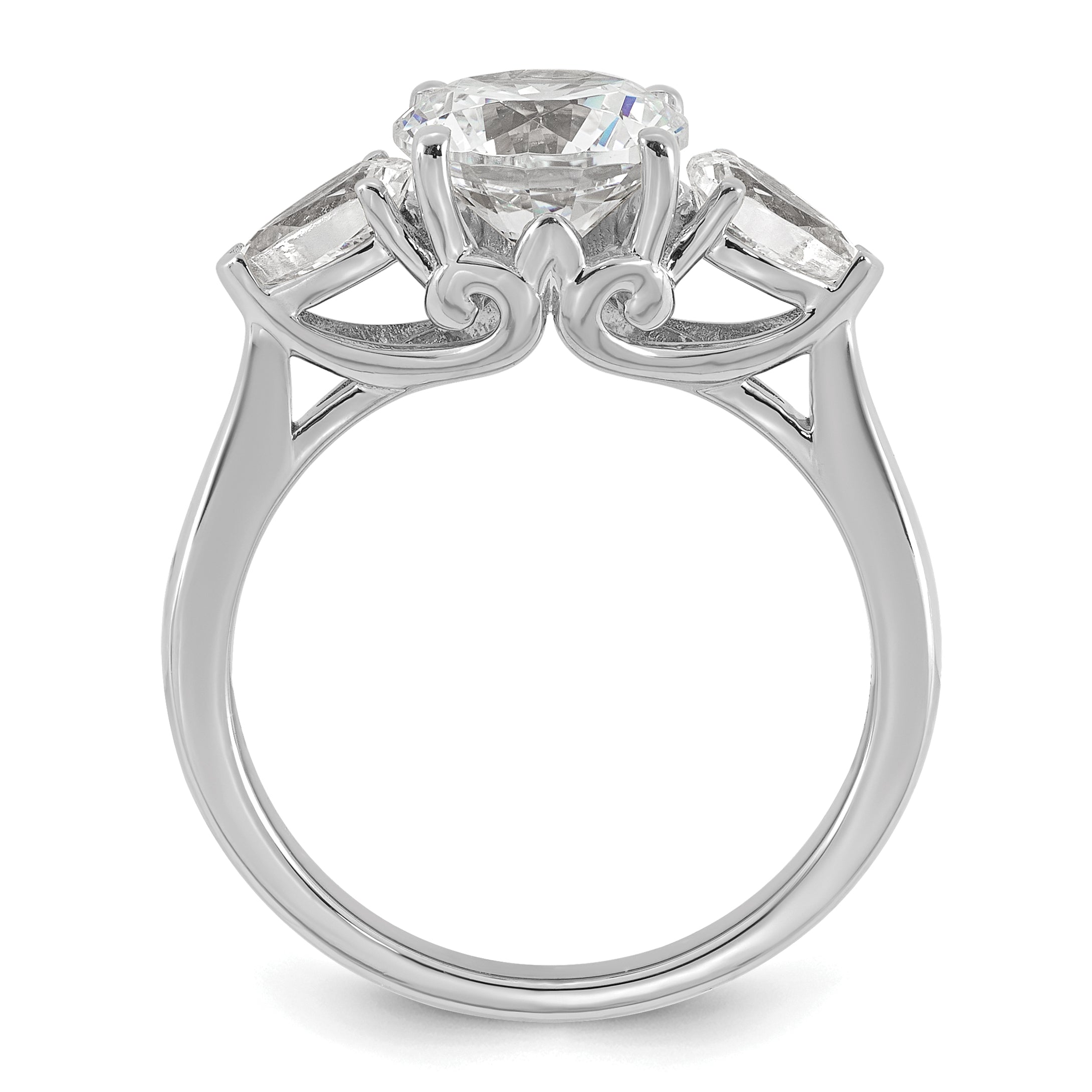 14k White Gold 2 1/2 carat Certified Lab Grown Diamond VS+ F+ Round with Pear Sidestones Complete Three Stone Engagement Ring Secondary image