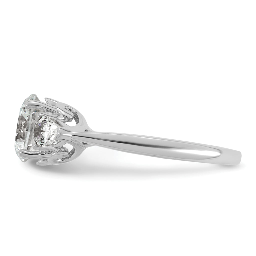 14k White Gold 2 1/2 carat Certified Lab Grown Diamond VS+ F+ Round with Pear Sidestones Complete Three Stone Engagement Ring
