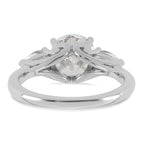 14k White Gold 2 1/2 carat Certified Lab Grown Diamond VS+ F+ Round with Pear Sidestones Complete Three Stone Engagement Ring