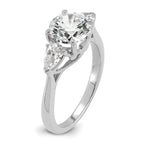 14k White Gold 2 1/2 carat Certified Lab Grown Diamond VS+ F+ Round with Pear Sidestones Complete Three Stone Engagement Ring