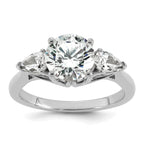14k White Gold 2 1/2 carat Certified Lab Grown Diamond VS+ F+ Round with Pear Sidestones Complete Three Stone Engagement Ring
