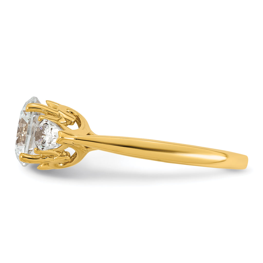 14k 2 1/2 carat Certified Lab Grown Diamond VS+ F+ Round with Pear Sidestones Complete Three Stone Engagement Ring