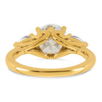 14k 2 1/2 carat Certified Lab Grown Diamond VS+ F+ Round with Pear Sidestones Complete Three Stone Engagement Ring
