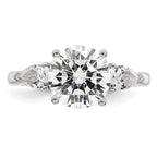 14k White Gold 3 carat Lab Grown Diamond VS+ F+ Round with Pear Sidestones Complete Three Stone Engagement Ring