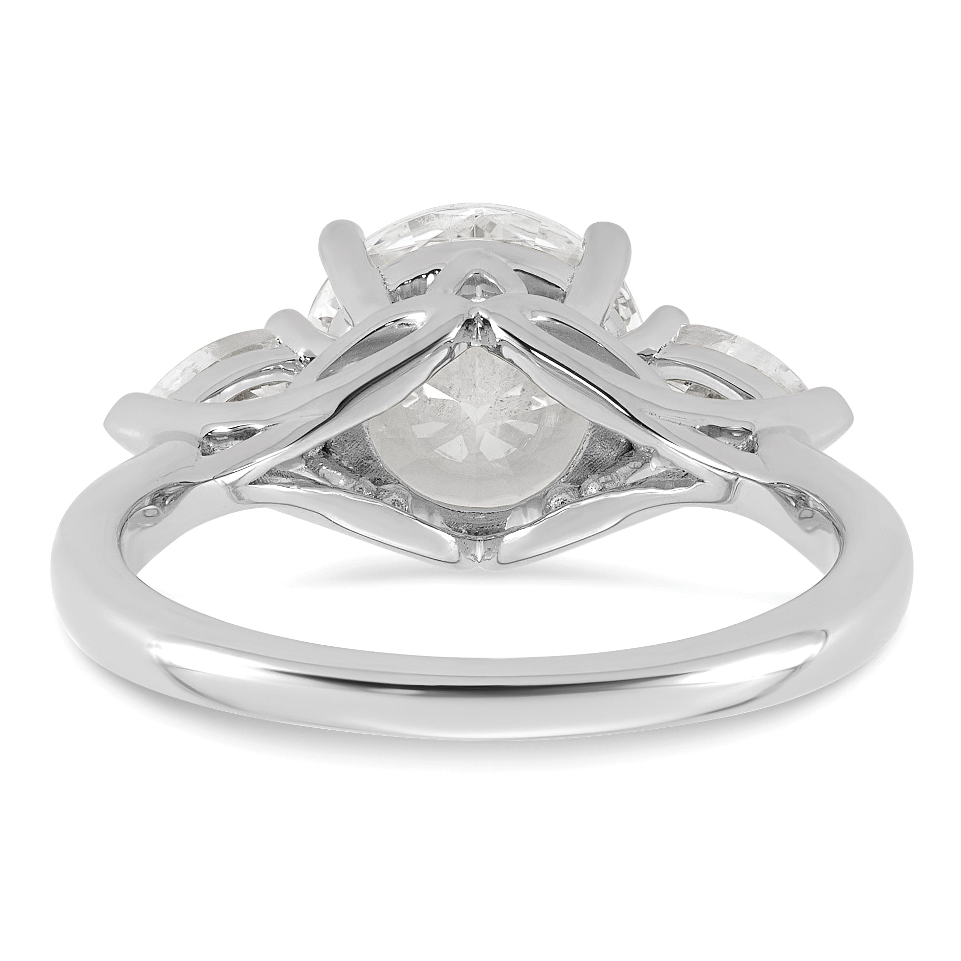 14k White Gold 3 carat Lab Grown Diamond VS+ F+ Round with Pear Sidestones Complete Three Stone Engagement Ring