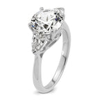 14k White Gold 3 carat Lab Grown Diamond VS+ F+ Round with Pear Sidestones Complete Three Stone Engagement Ring