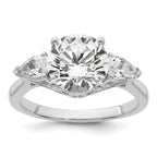 14k White Gold 3 carat Lab Grown Diamond VS+ F+ Round with Pear Sidestones Complete Three Stone Engagement Ring