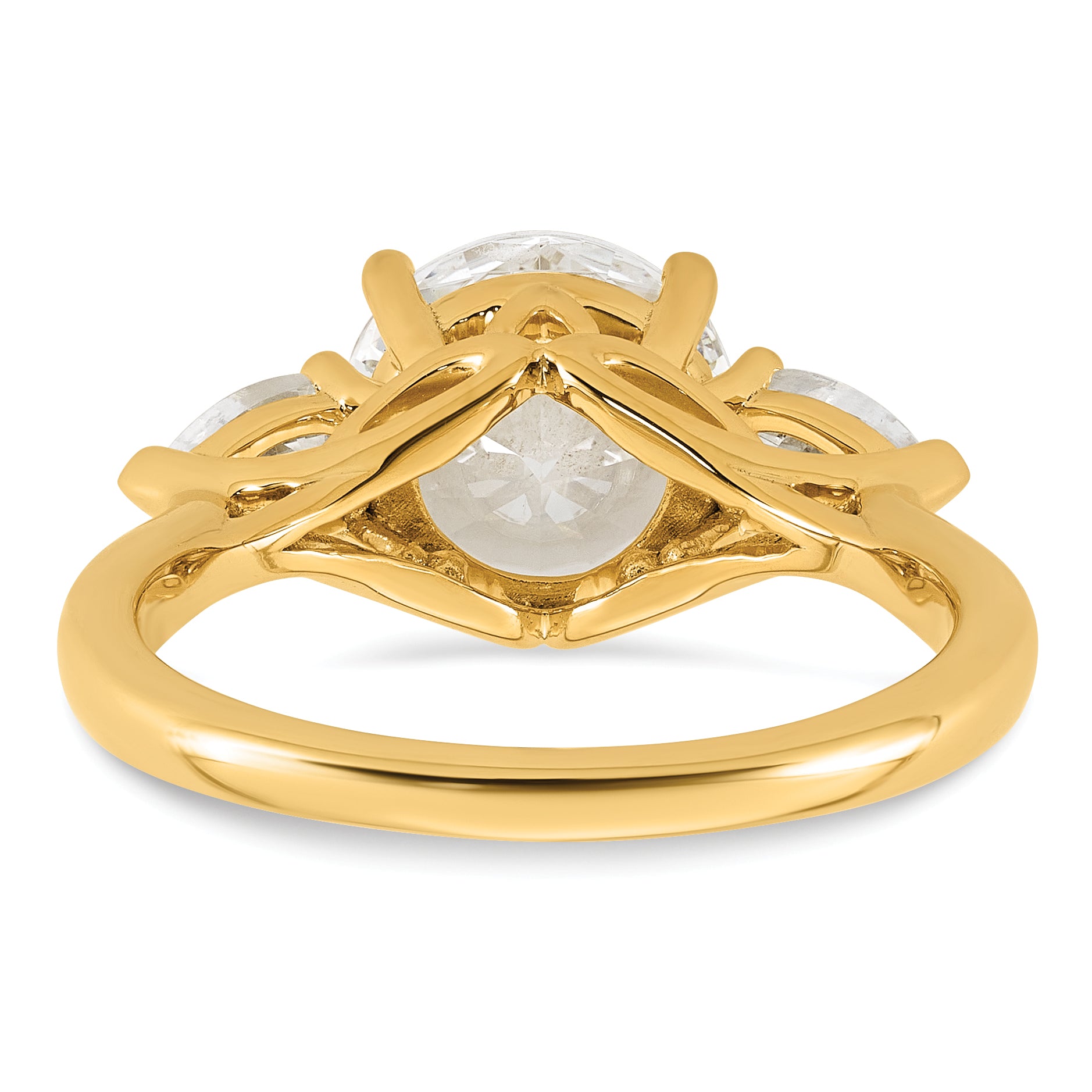 14k 3 carat Lab Grown Diamond VS+ F+ Round with Pear Sidestones Complete Three Stone Engagement Ring