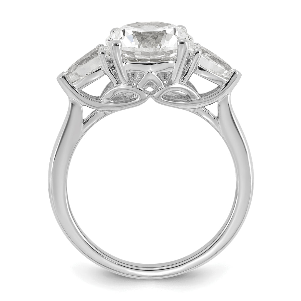 14k White Gold 3 carat Certified Lab Grown Diamond VS+ F+ Round with Pear Sidestones Complete Three Stone Engagement Ring
