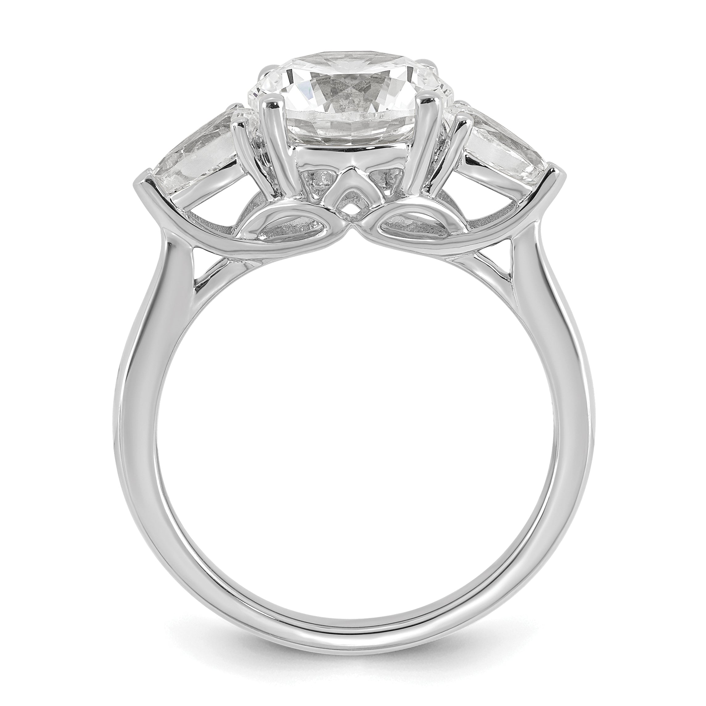 14k White Gold 3 carat Certified Lab Grown Diamond VS+ F+ Round with Pear Sidestones Complete Three Stone Engagement Ring