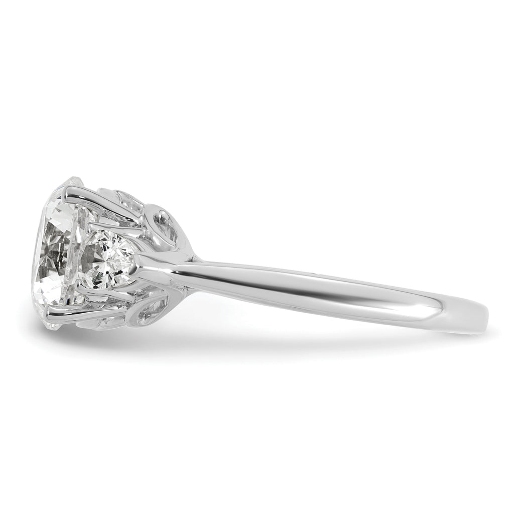 14k White Gold 3 carat Certified Lab Grown Diamond VS+ F+ Round with Pear Sidestones Complete Three Stone Engagement Ring