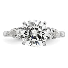 14k White Gold 3 carat Certified Lab Grown Diamond VS+ F+ Round with Pear Sidestones Complete Three Stone Engagement Ring
