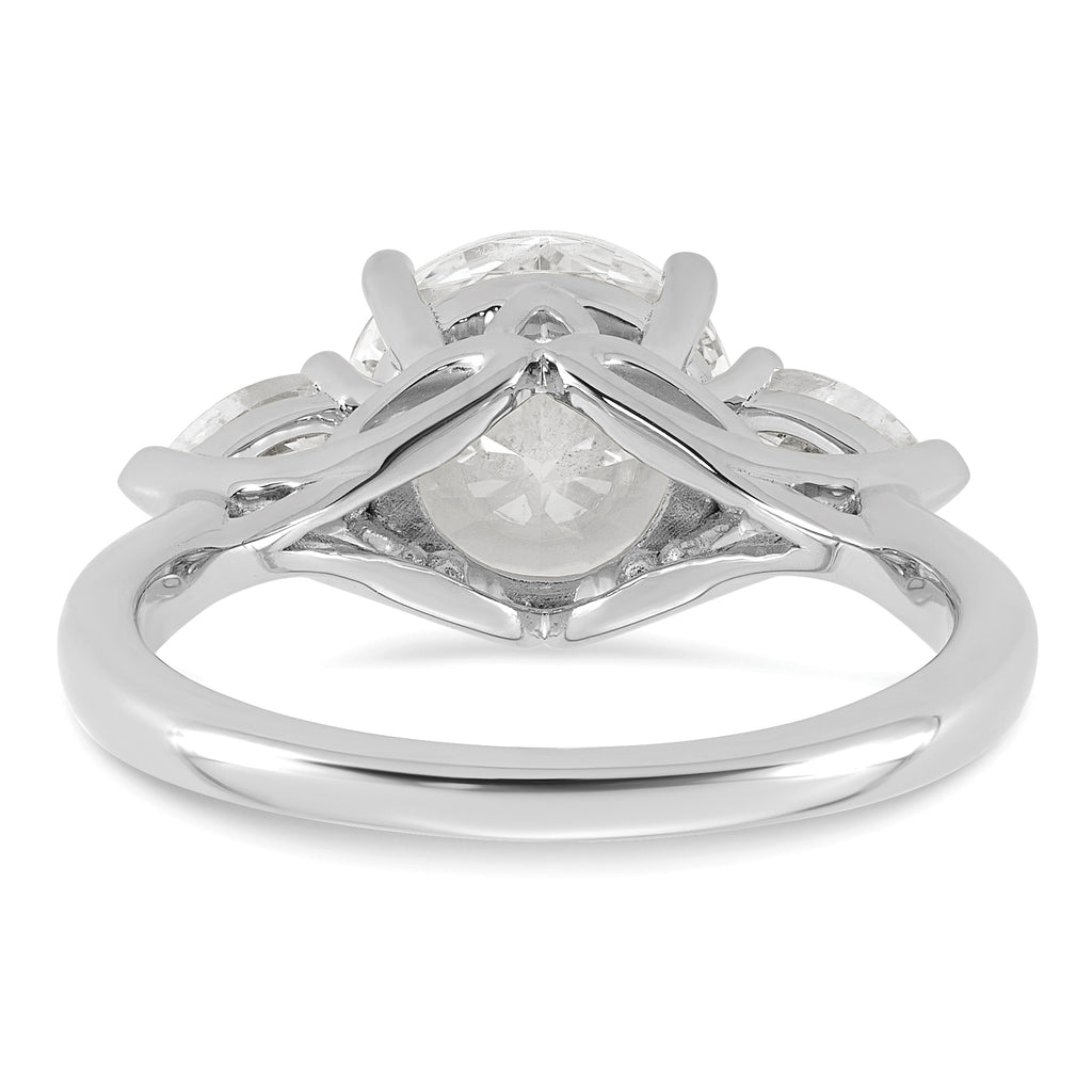 14k White Gold 3 carat Certified Lab Grown Diamond VS+ F+ Round with Pear Sidestones Complete Three Stone Engagement Ring