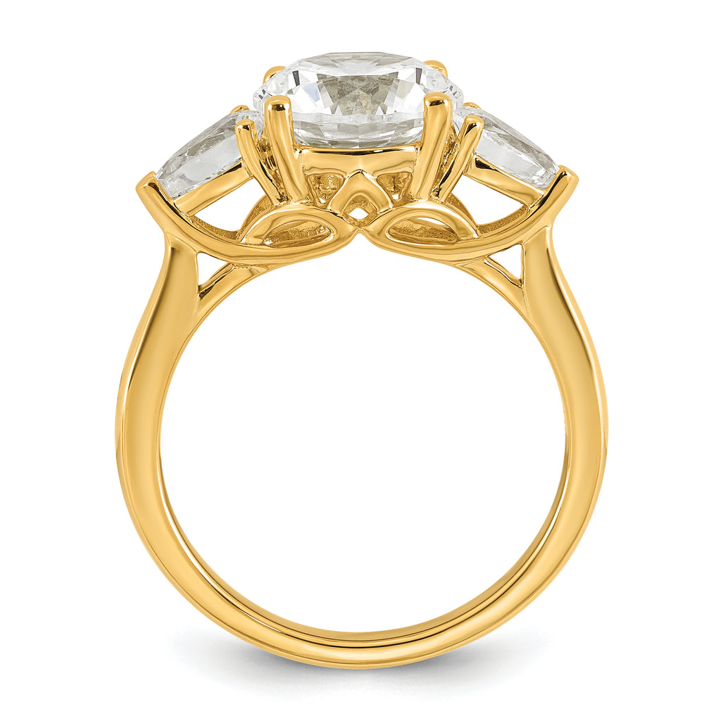 14k 3 carat Certified Lab Grown Diamond VS+ F+ Round with Pear Sidestones Complete Three Stone Engagement Ring