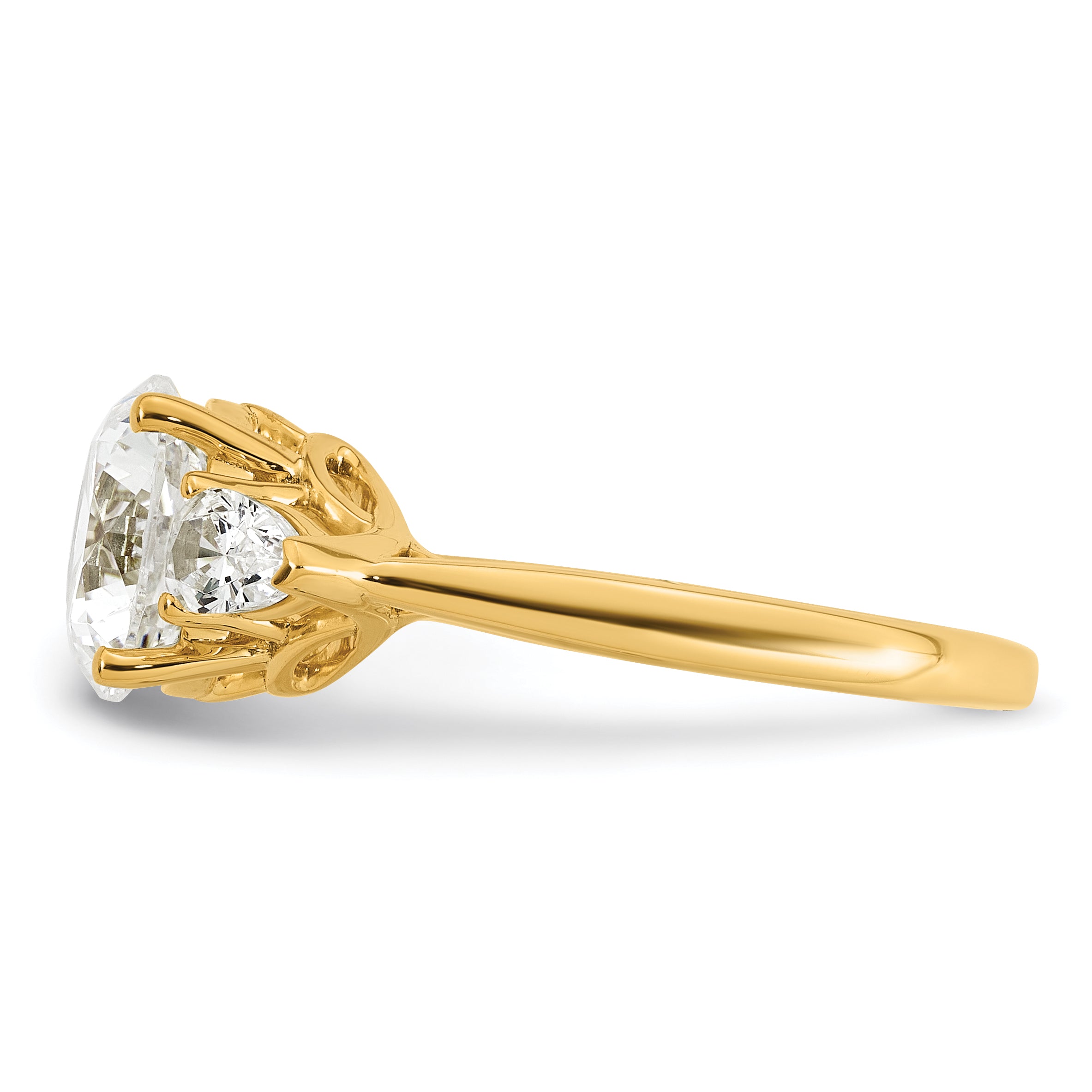 14k 3 carat Certified Lab Grown Diamond VS+ F+ Round with Pear Sidestones Complete Three Stone Engagement Ring