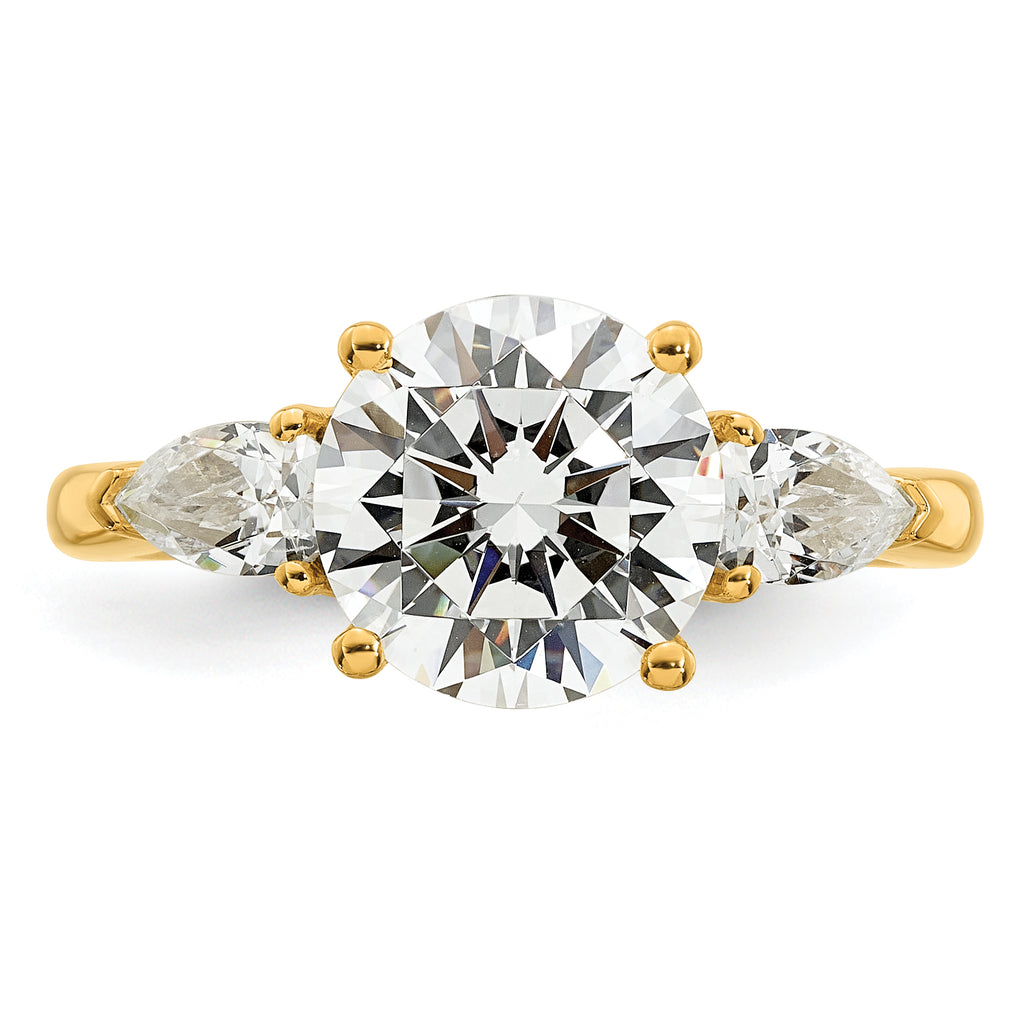 14k 3 carat Certified Lab Grown Diamond VS+ F+ Round with Pear Sidestones Complete Three Stone Engagement Ring