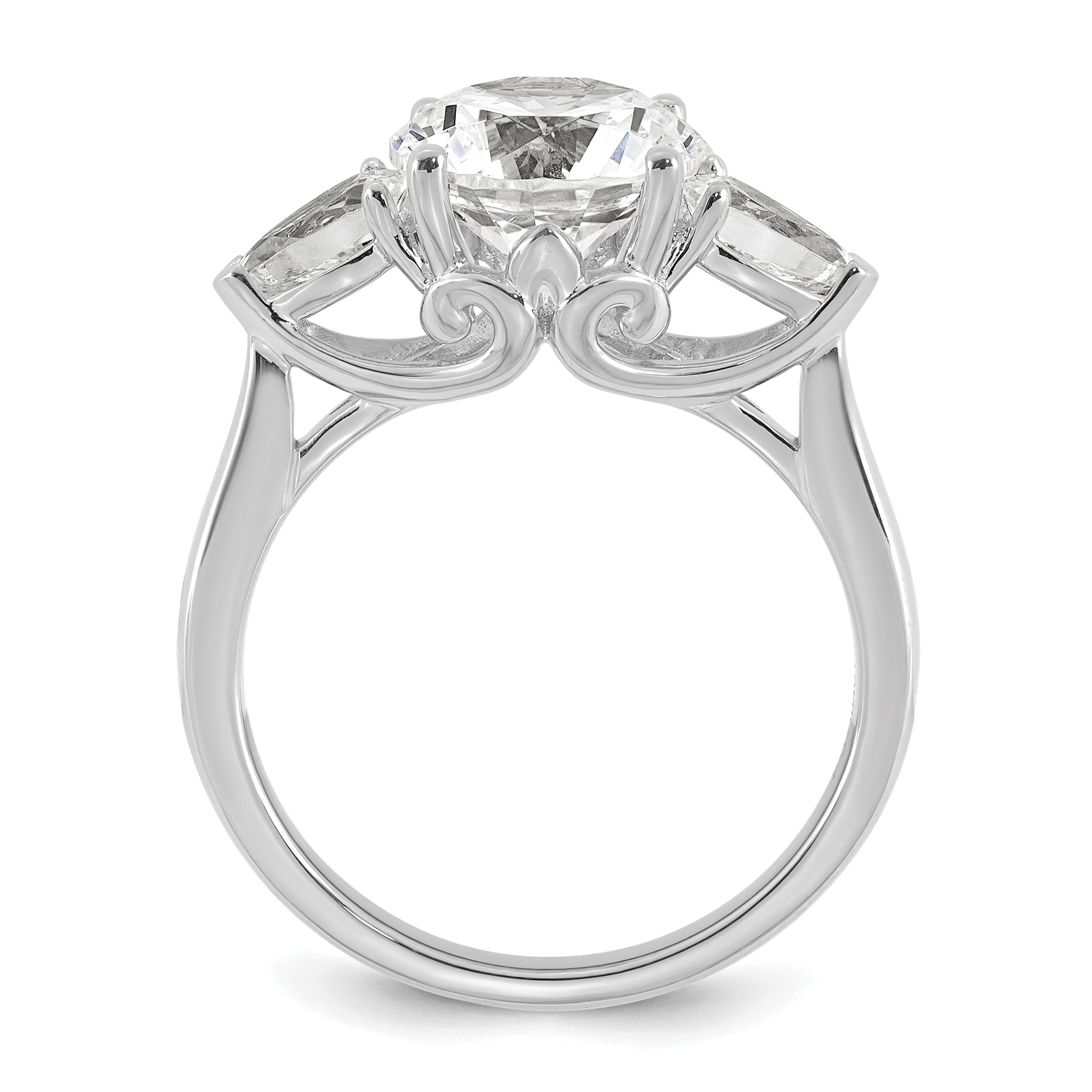 14k White Gold 3 5/8 carat Lab Grown Diamond VS+ F+ Round with Pear Sidestones Complete Three Stone Engagement Ring
