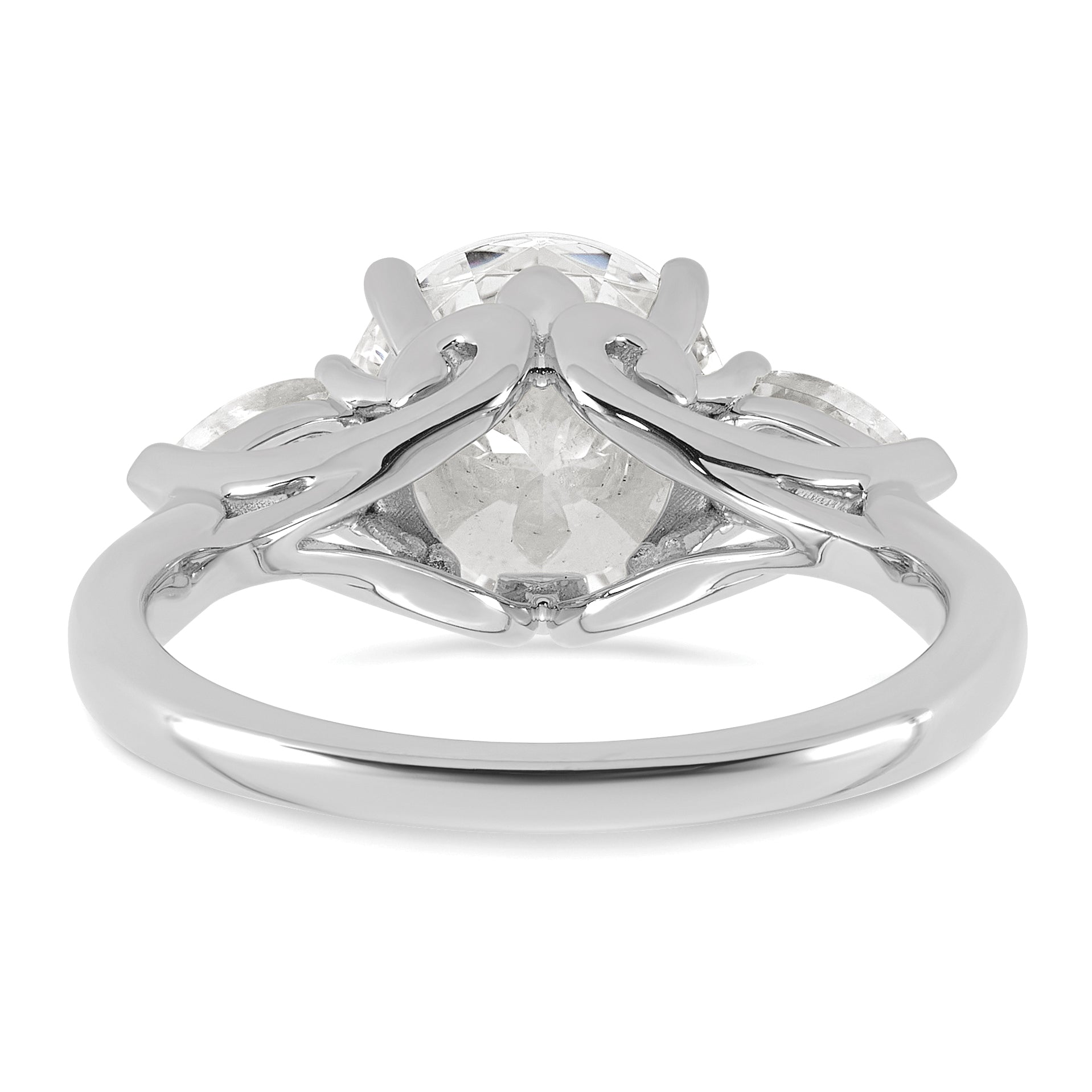 14k White Gold 3 5/8 carat Lab Grown Diamond VS+ F+ Round with Pear Sidestones Complete Three Stone Engagement Ring
