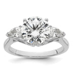 14k White Gold 3 5/8 carat Lab Grown Diamond VS+ F+ Round with Pear Sidestones Complete Three Stone Engagement Ring