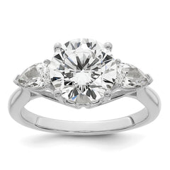 14k White Gold 3 5/8 carat Lab Grown Diamond VS+ F+ Round with Pear Sidestones Complete Three Stone Engagement Ring