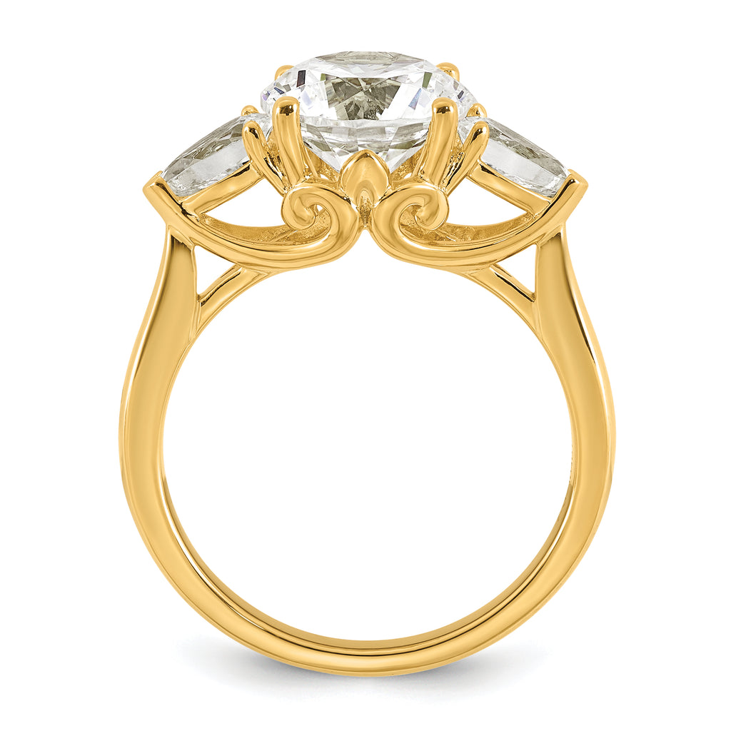 14k 3 5/8 carat Lab Grown Diamond VS+ F+ Round with Pear Sidestones Complete Three Stone Engagement Ring