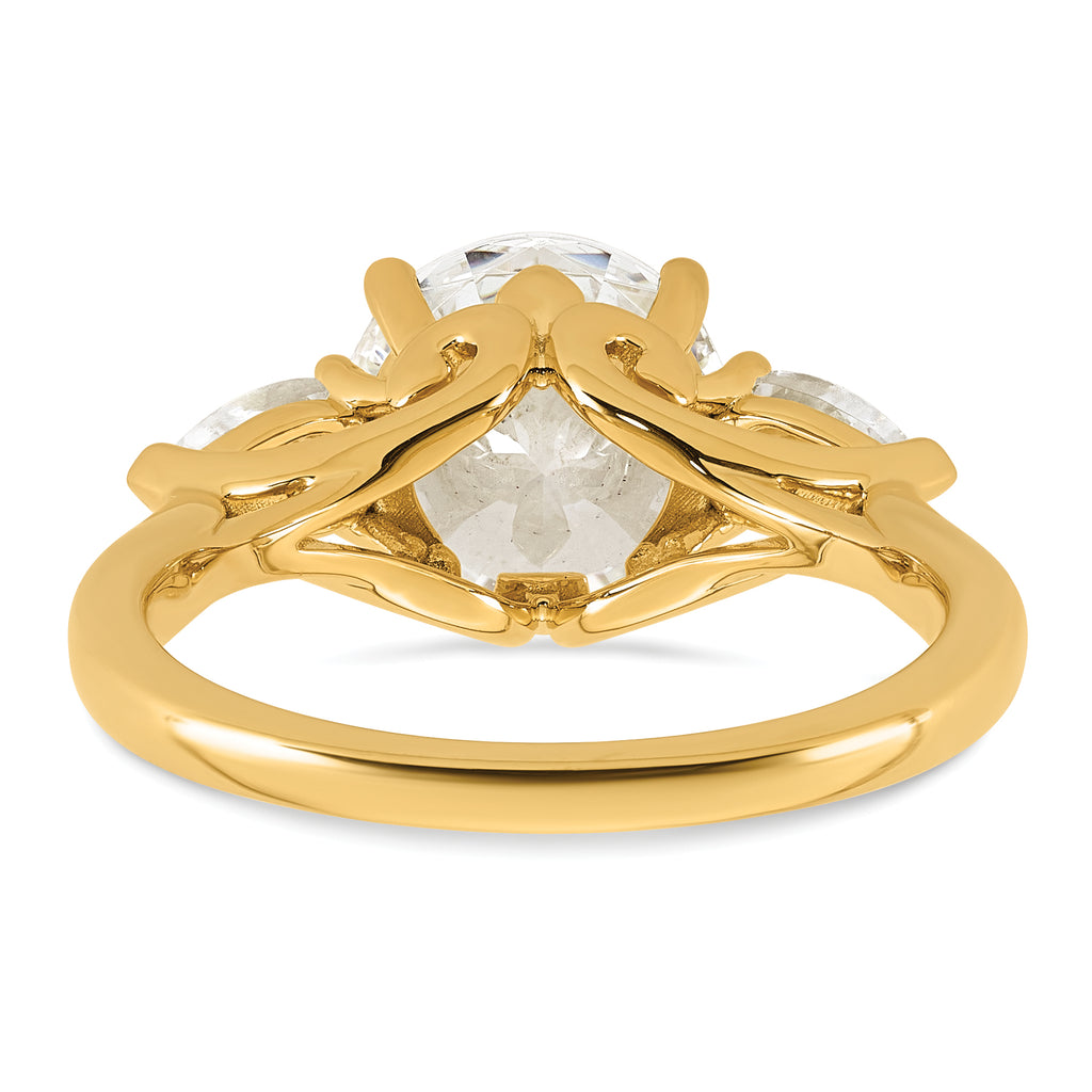 14k 3 5/8 carat Lab Grown Diamond VS+ F+ Round with Pear Sidestones Complete Three Stone Engagement Ring