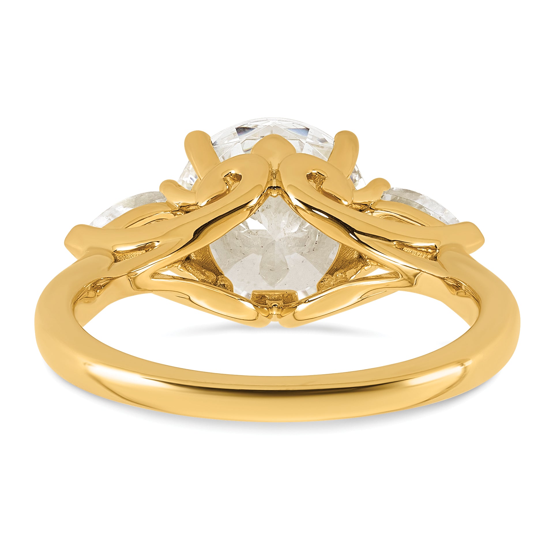 14k 3 5/8 carat Lab Grown Diamond VS+ F+ Round with Pear Sidestones Complete Three Stone Engagement Ring
