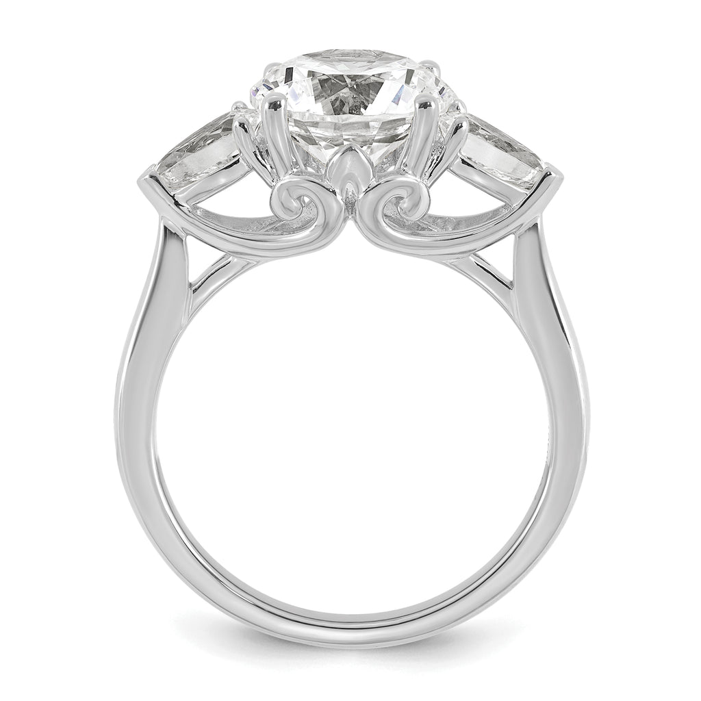 14k White Gold 3 5/8 carat Certified Lab Grown Diamond VS+ F+ Round with Pear Sidestones Complete Three Stone Engagement Ring