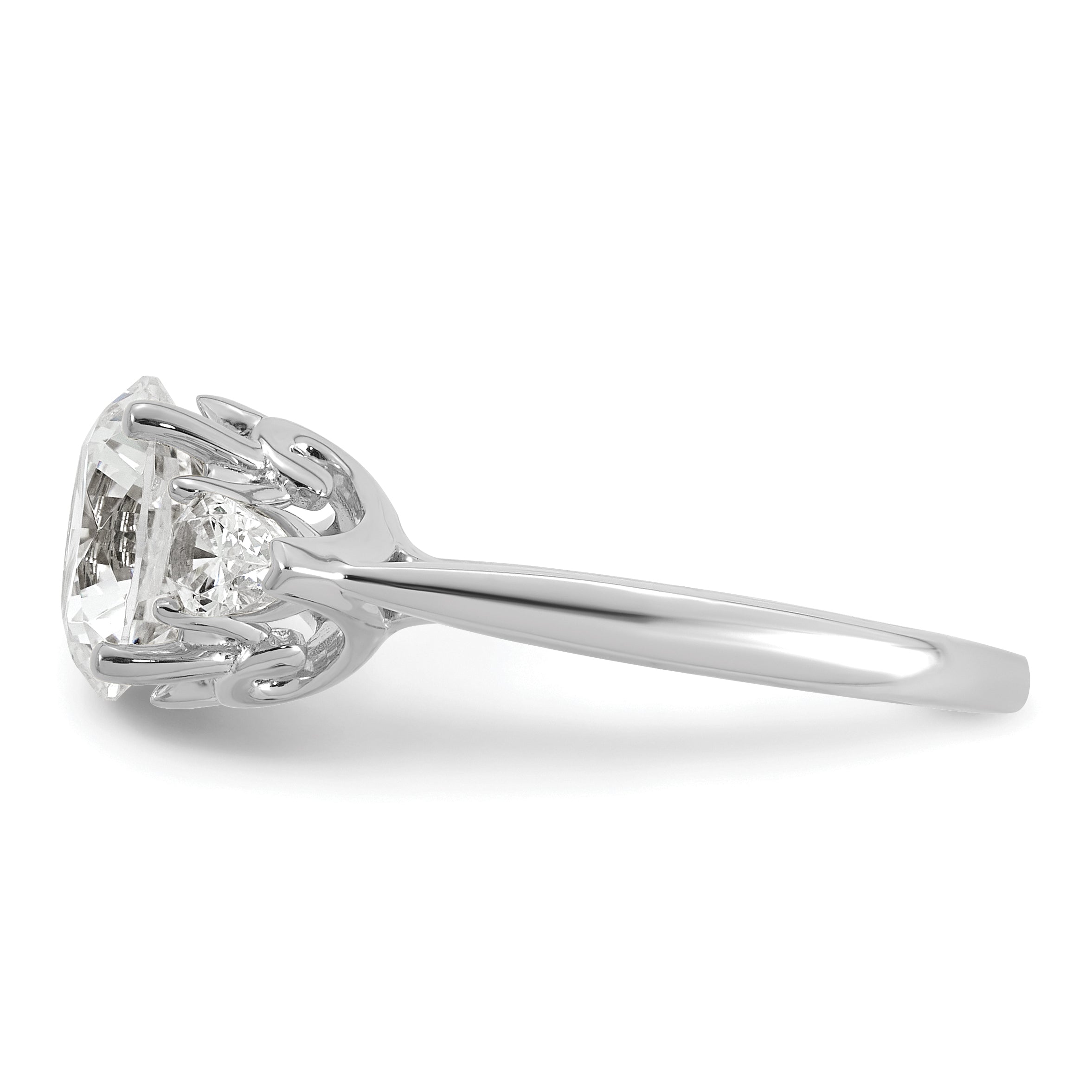 14k White Gold 3 5/8 carat Certified Lab Grown Diamond VS+ F+ Round with Pear Sidestones Complete Three Stone Engagement Ring
