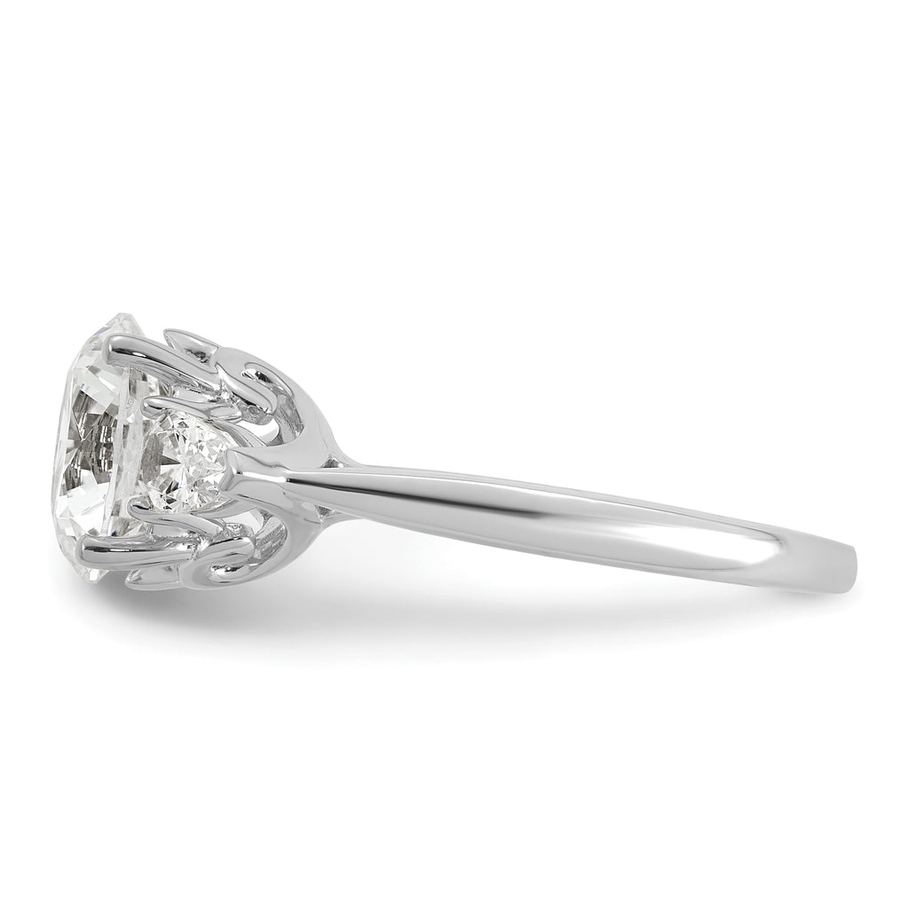 14k White Gold 3 5/8 carat Certified Lab Grown Diamond VS+ F+ Round with Pear Sidestones Complete Three Stone Engagement Ring
