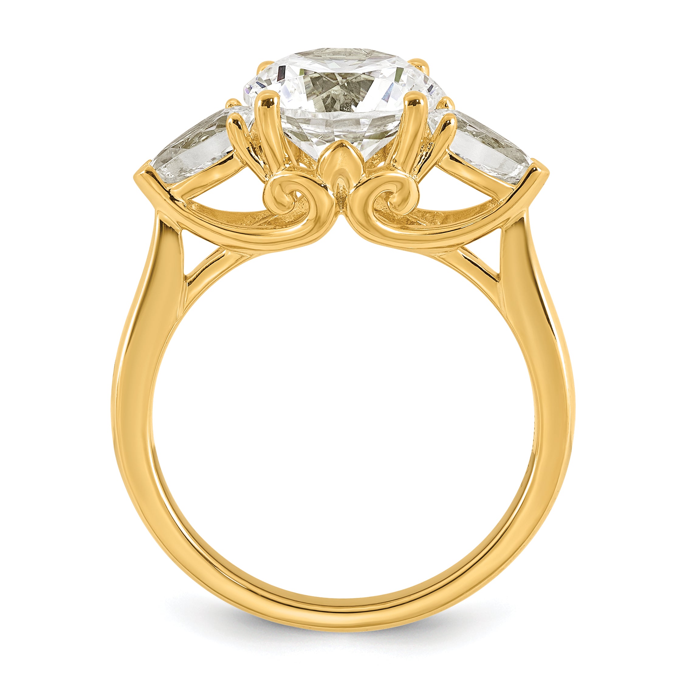 14k 3 5/8 carat Certified Lab Grown Diamond VS+ F+ Round with Pear Sidestones Complete Three Stone Engagement Ring Secondary image