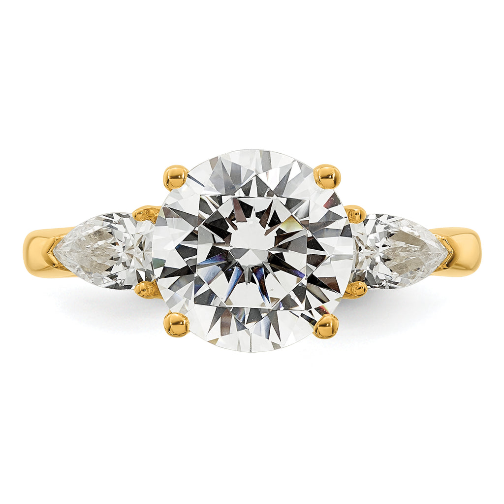 14k 3 5/8 carat Certified Lab Grown Diamond VS+ F+ Round with Pear Sidestones Complete Three Stone Engagement Ring
