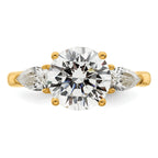 14k 3 5/8 carat Certified Lab Grown Diamond VS+ F+ Round with Pear Sidestones Complete Three Stone Engagement Ring