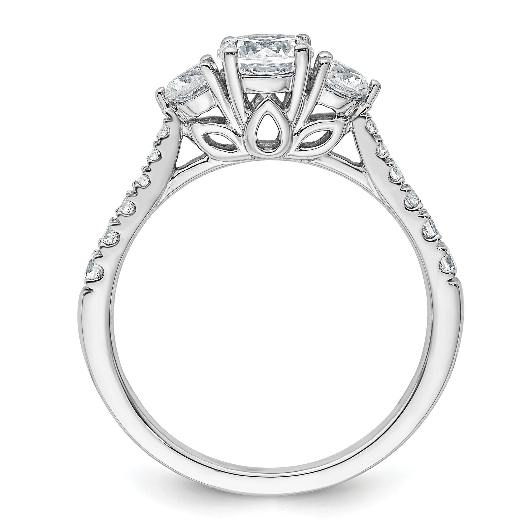 14k White Gold 1 carat Lab Grown Diamond VS+ F+ Round Complete Three Stone Engagement Ring