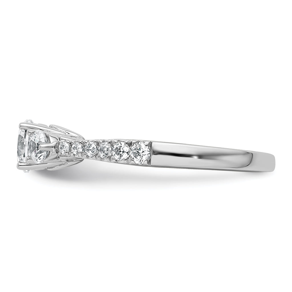 14k White Gold 1 carat Lab Grown Diamond VS+ F+ Round Complete Three Stone Engagement Ring