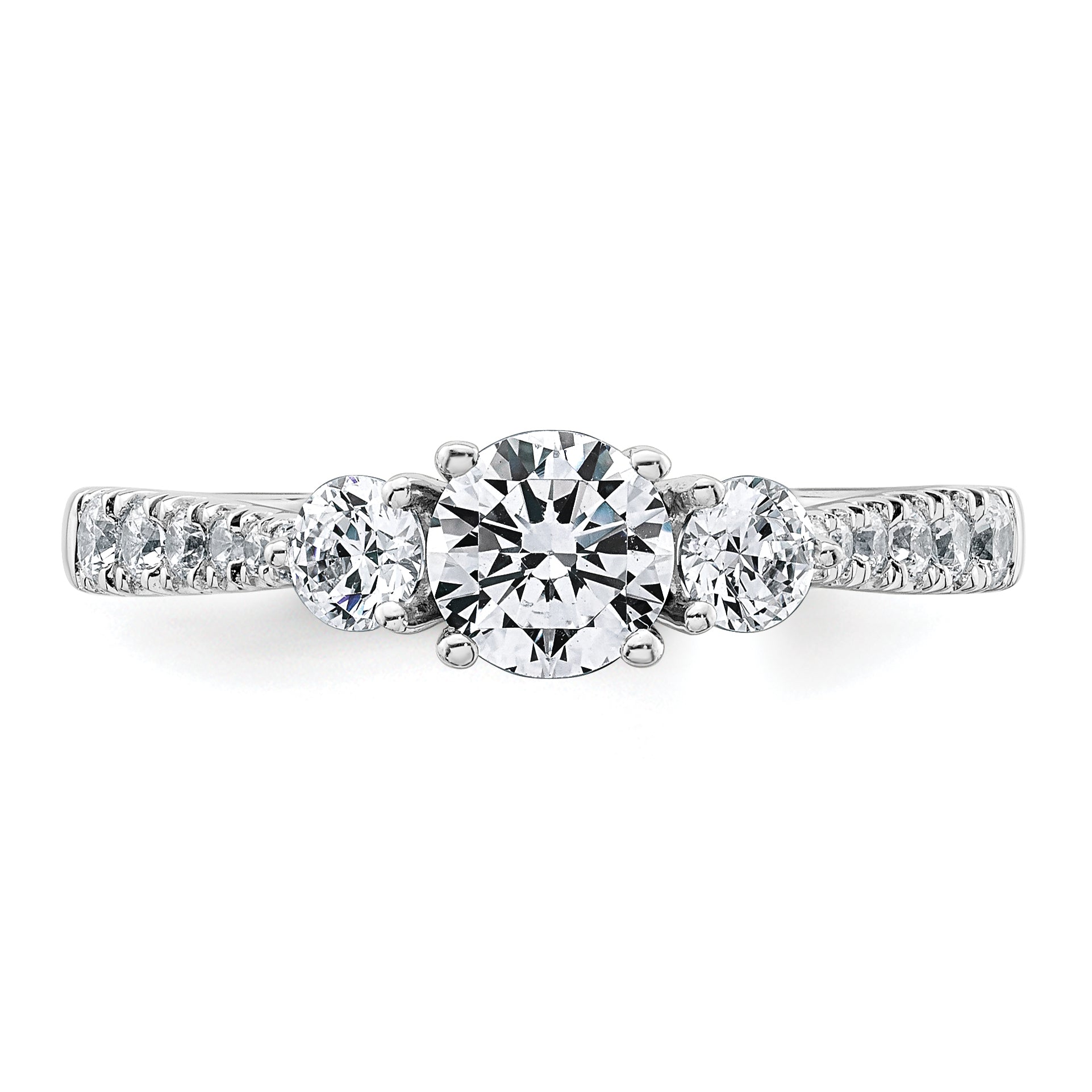 14k White Gold 1 carat Lab Grown Diamond VS+ F+ Round Complete Three Stone Engagement Ring