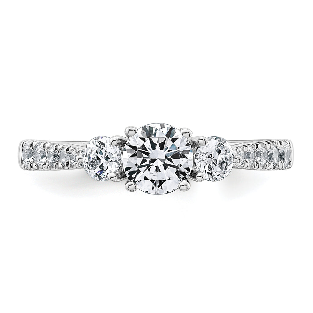14k White Gold 1 carat Lab Grown Diamond VS+ F+ Round Complete Three Stone Engagement Ring