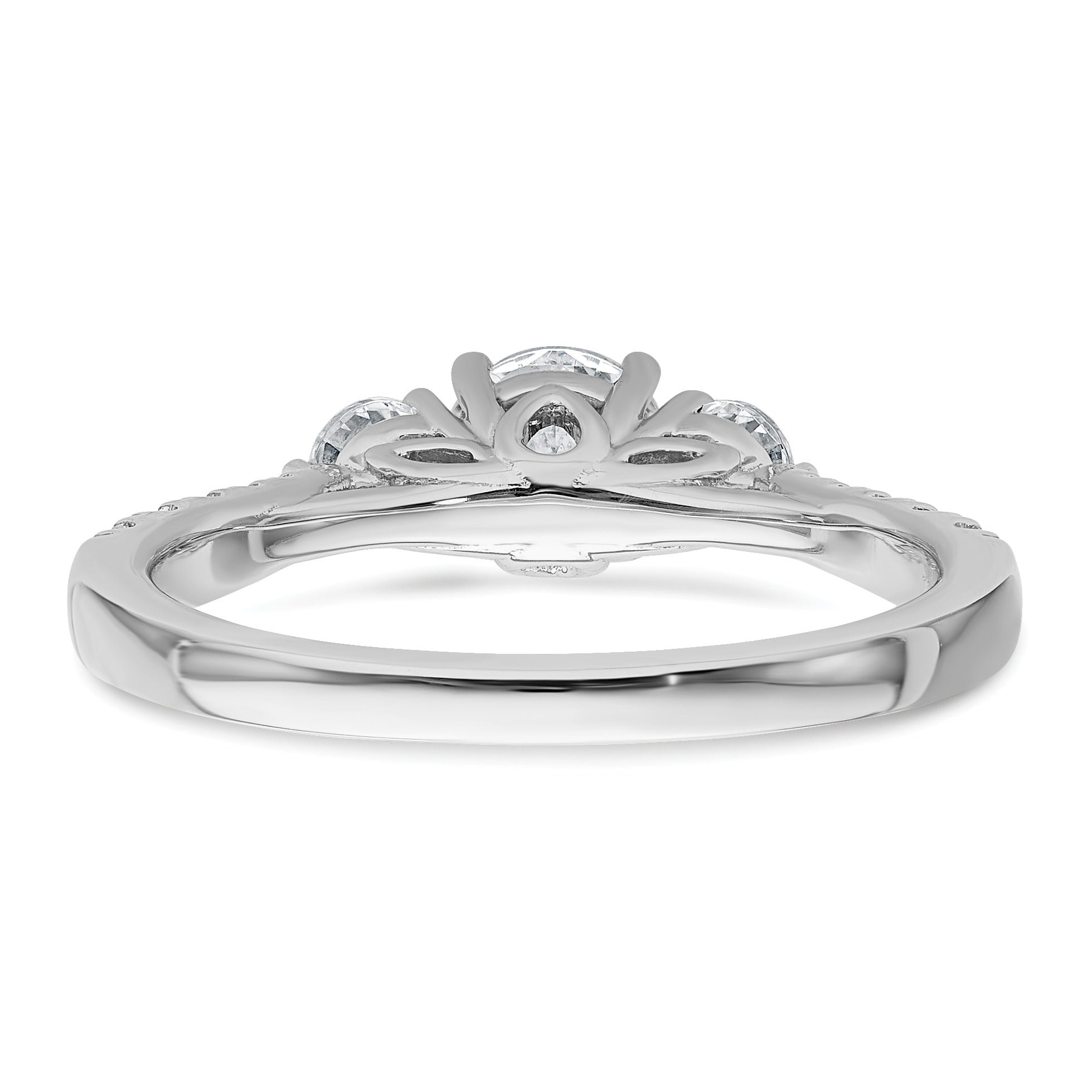 14k White Gold 1 carat Lab Grown Diamond VS+ F+ Round Complete Three Stone Engagement Ring