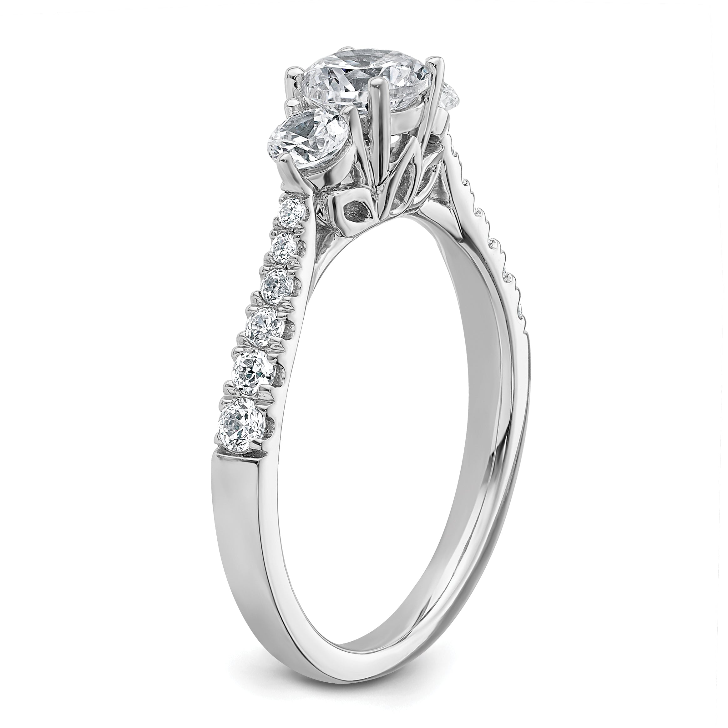 14k White Gold 1 carat Lab Grown Diamond VS+ F+ Round Complete Three Stone Engagement Ring