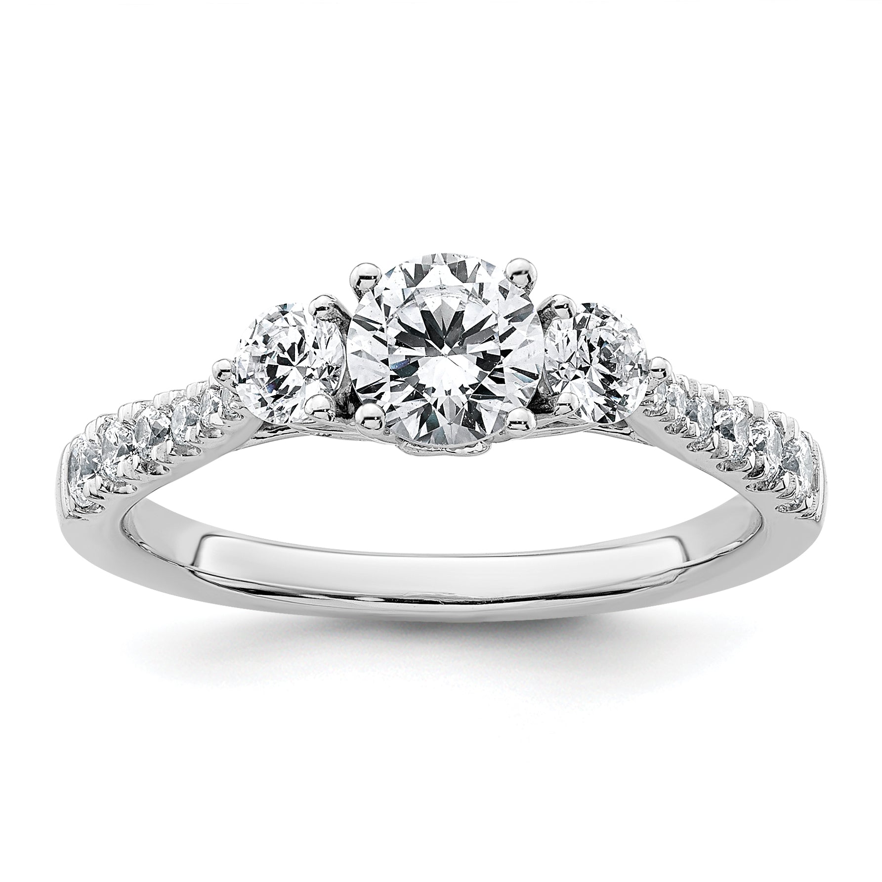 14k White Gold 1 carat Lab Grown Diamond VS+ F+ Round Complete Three Stone Engagement Ring Main image