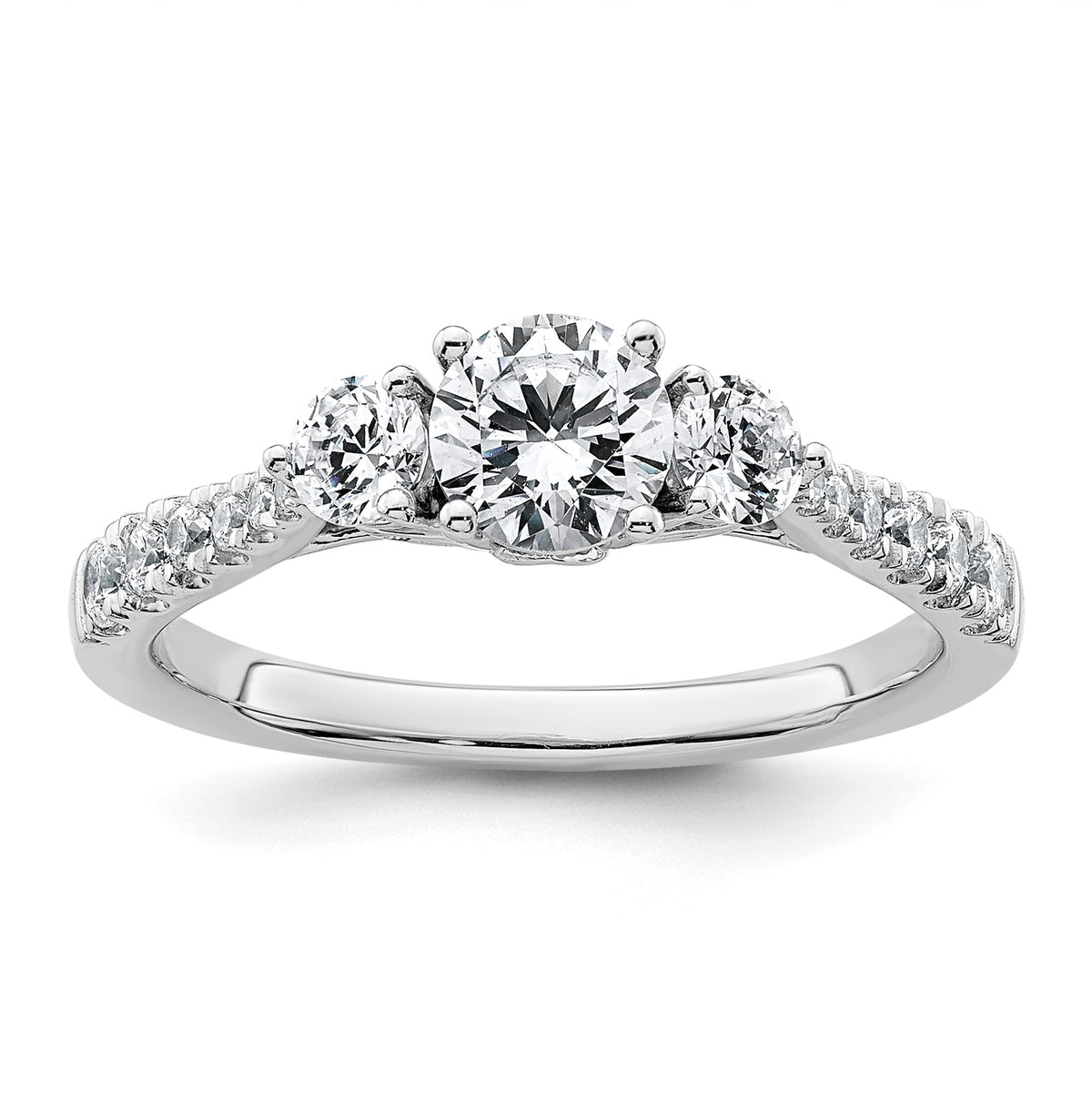 14k White Gold 1 carat Lab Grown Diamond VS+ F+ Round Complete Three Stone Engagement Ring