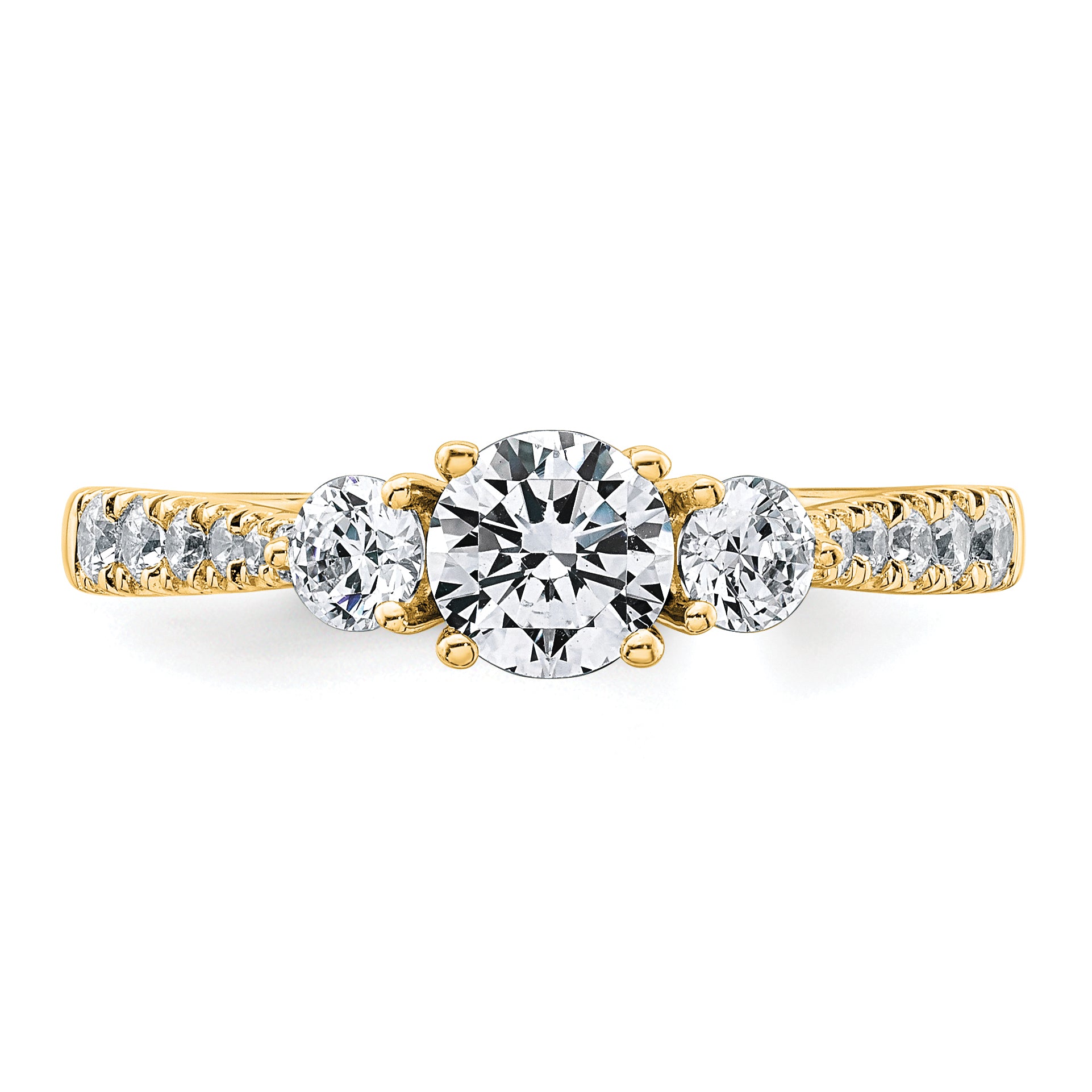14k 1 carat Lab Grown Diamond VS+ F+ Round Complete Three Stone Engagement Ring